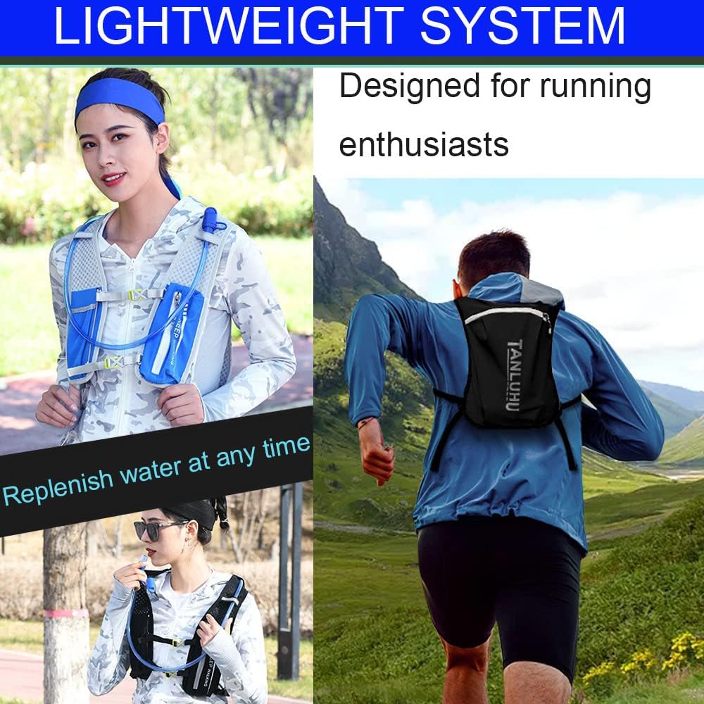 Lightweight Running Hydration Vest,Water Running Vest Pack with 1.5L Water Bladder ,Breathable Hydration Backpack for Running Cycling Hiking Marathon for Men Women (0001 Purple) (003 Black)