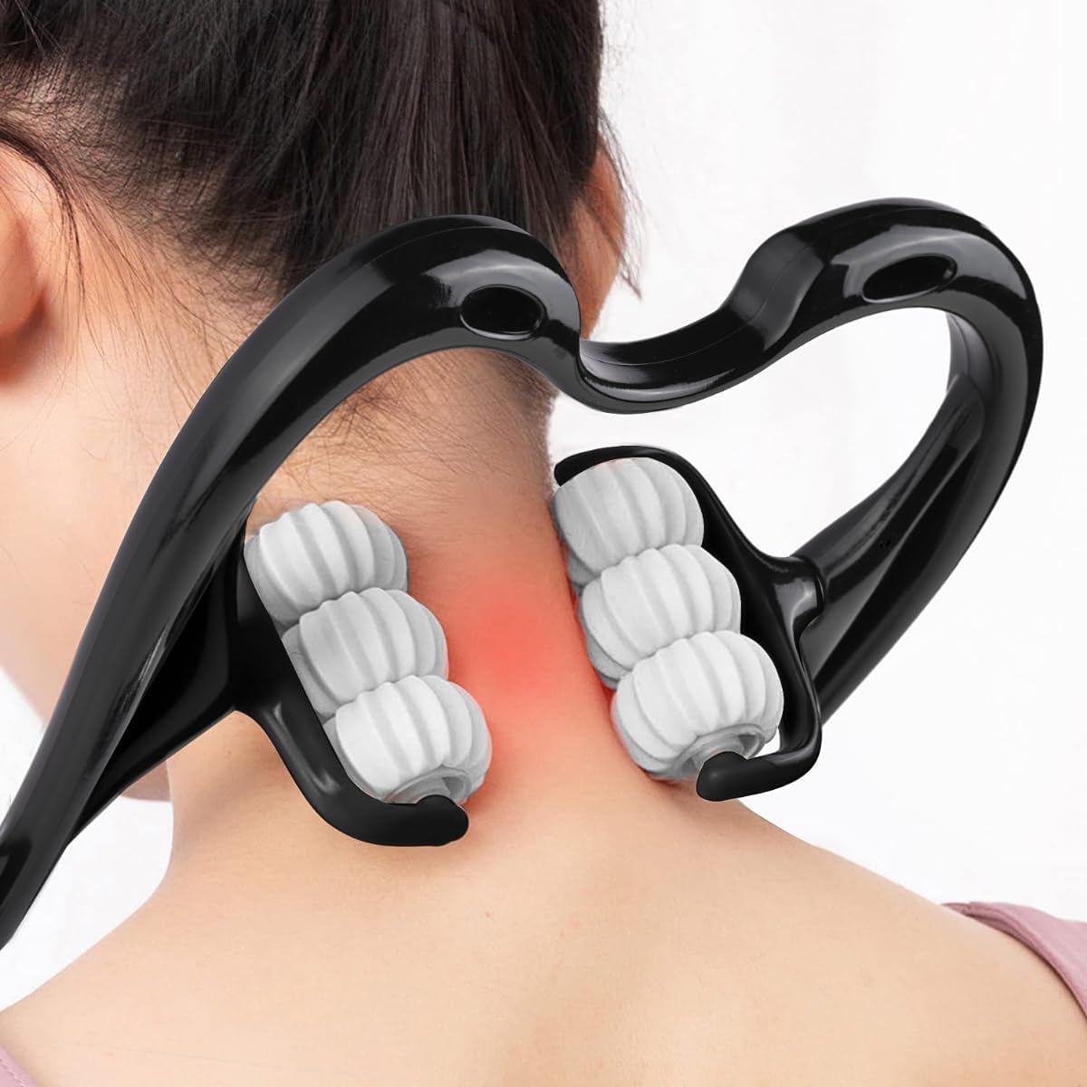Grasling Neck Massager Neck Massager Roller Neck Roller Neck and Shoulder Handheld Massager with 6 Balls Massage Point (Black)