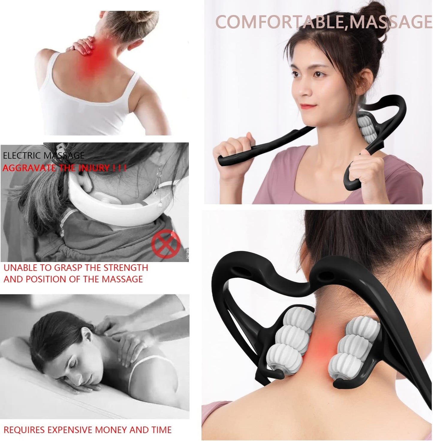 Grasling Neck Massager Neck Massager Roller Neck Roller Neck and Shoulder Handheld Massager with 6 Balls Massage Point (Black)
