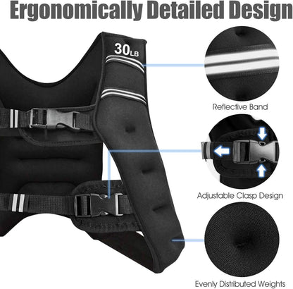 Goplus Weighted Vest 12lb/16lb/20lb/30lb Weight Vest Workout Equipment with Reflective Stripe for Fitness Strength Training Running Body West for Men Women Kids