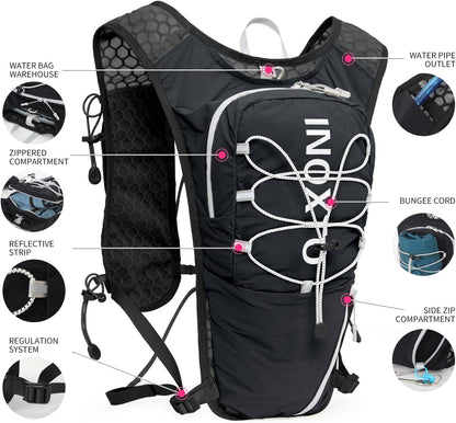 IX INOXTO Running Vest for Women Men Adjustable Chest Straps Running Hydration Vest Backpack with 500ml Soft Flask Lightweight Breathable Reflective Running Vest for Trail Running Hiking(Black)