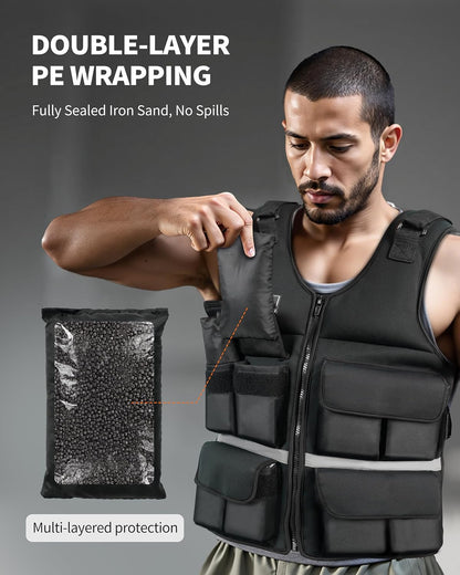 ZTTENLLY Adjustable Weighted Vest with Shoulder Pads-Adjustable Size-15/20/30/40/50lbs Body Weight Vest for Men & Women