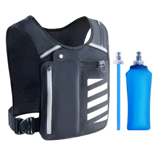 Running Vest for Women Men Adjustable Waistband Running Hydration Vest with 500ml Hydration Bottle Breathable Reflective Running Vest for Trail Running Hiking