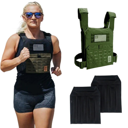 UBK MADE SPEED VEST Weighted Vest Woman Heavy-duty fabrics optimized for running and workouts 15lb sand plates (Green)